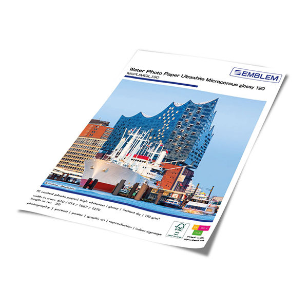 EMBLEM Water Photopaper Ultrawhite Microporous Glossy 190 WAPUMGL190 Farben-Frikell WTB EMBLEM Water Photopaper Ultrawhite Microporous Glossy 190 WAPUMGL190 Farben-Frikell WTB